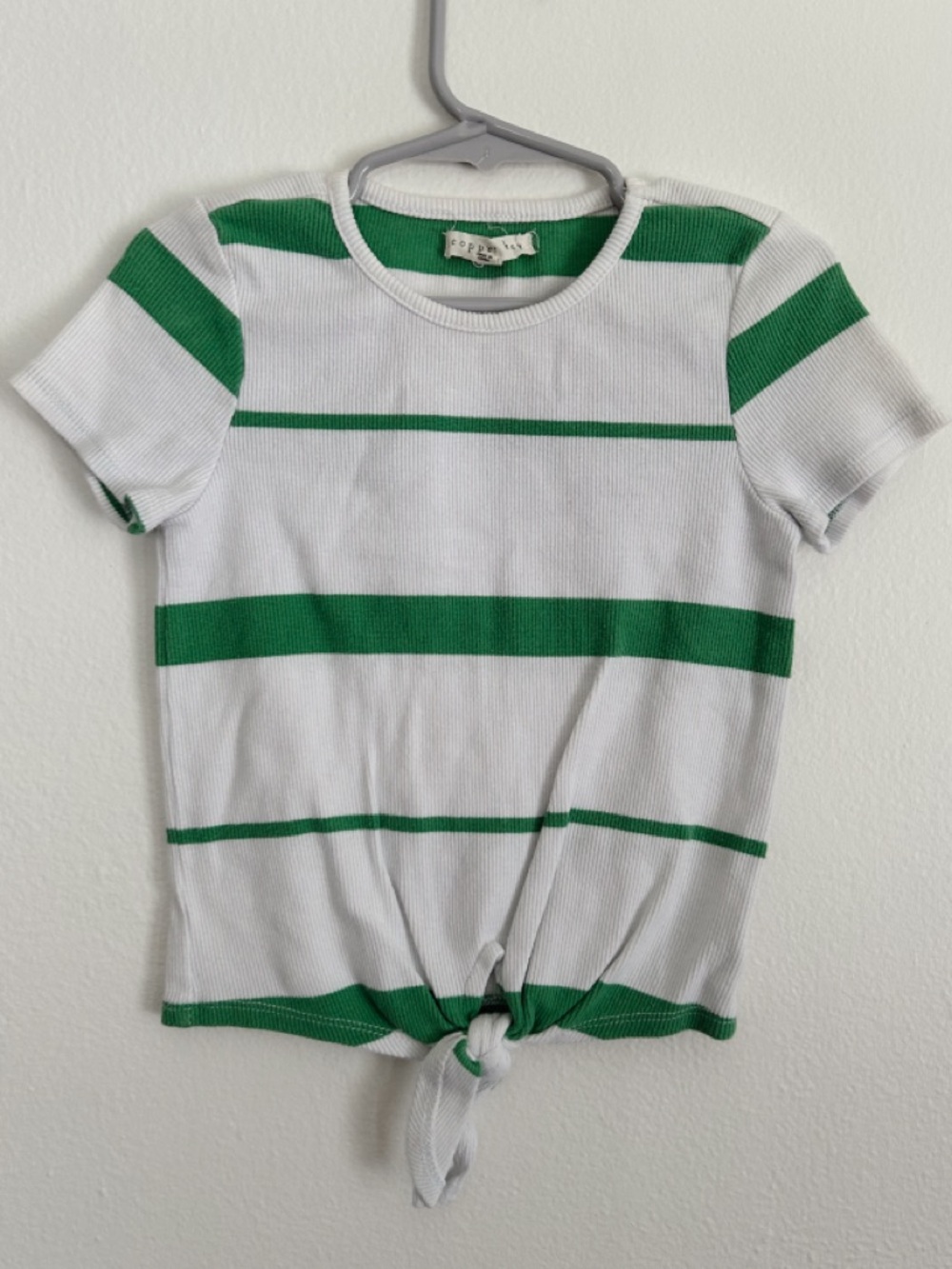 Copper Key White & Green Striped Tie-Front Tee